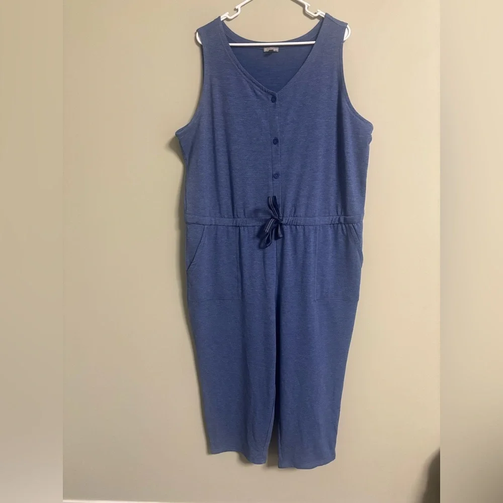 T By Talbots V Neck Sleeveless Romper Size 2X Drawstring Blue Beach Travel Comfy